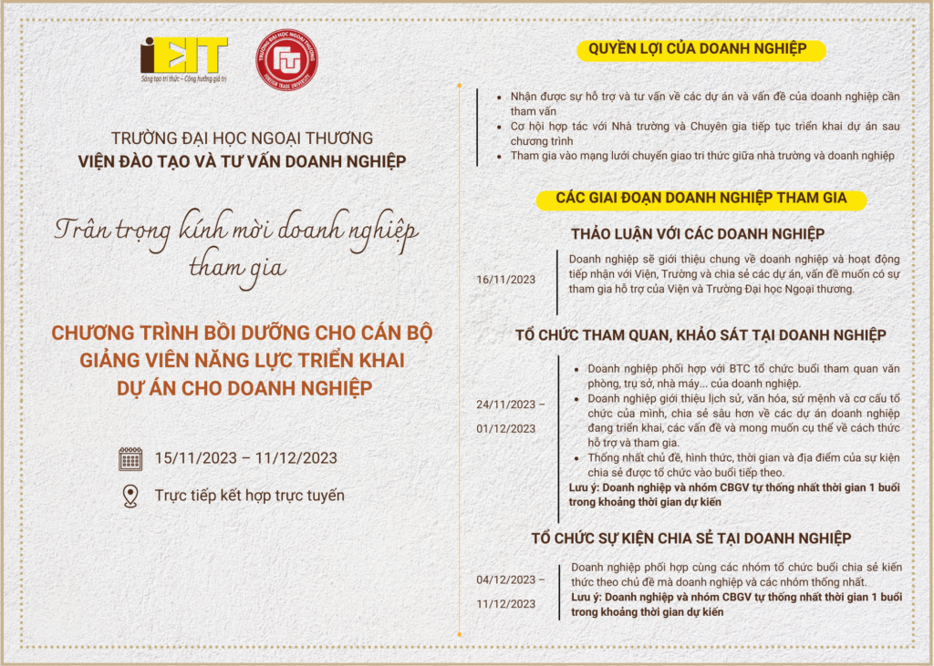 THƯ MỜI DOANH NGHIỆP THAM GIA CHƯƠNG TRÌNH “BỒI DƯỠNG CHO CÁN BỘ GIẢNG VIÊN NĂNG LỰC TRIỂN KHAI DỰ ÁN CHO DOANH NGHIỆP” 2 2 mat